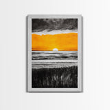 Fiery Sunset, Dramatic Sky, Ocean Scene, Framed Canvas Print, Fall Wall Art, Large Beach Painting, Contemporary Art, Sunset Horizon
