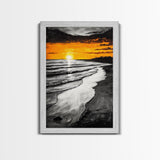 Golden Beach, Sunset Painting, Coastal Horizon, Framed Canvas Print, Seascape Art, Warm Fall Colors, Large Wall Art, Minimalist Style