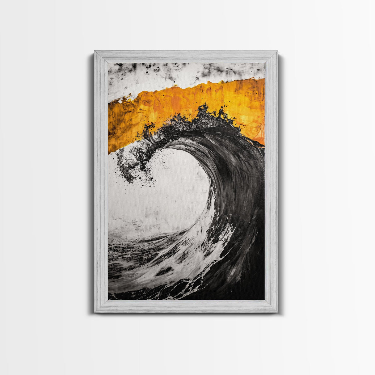 Giant Ocean Wave, Surfer Wall Art, Black and White Beach Print, Coastal Aesthetic, Framed Canvas Print, Ocean Lover Gift, Large Wall Art