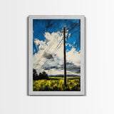 Power Lines, Rural Landscape, Country Wall Art, Modern Farmhouse Decor, Yellow Field Canvas Print, Minimalist Wall Art, Office Wall Decor