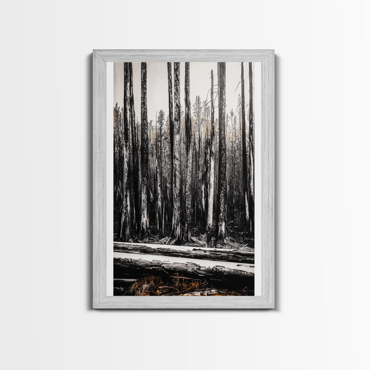 Forest Landscape, Black and White Tree Art, Moody Woodland Scene, Rustic Nature Wall Decor, Cabin Home Artwork, Framed Canvas Print