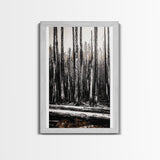 Forest Landscape, Black and White Tree Art, Moody Woodland Scene, Rustic Nature Wall Decor, Cabin Home Artwork, Framed Canvas Print