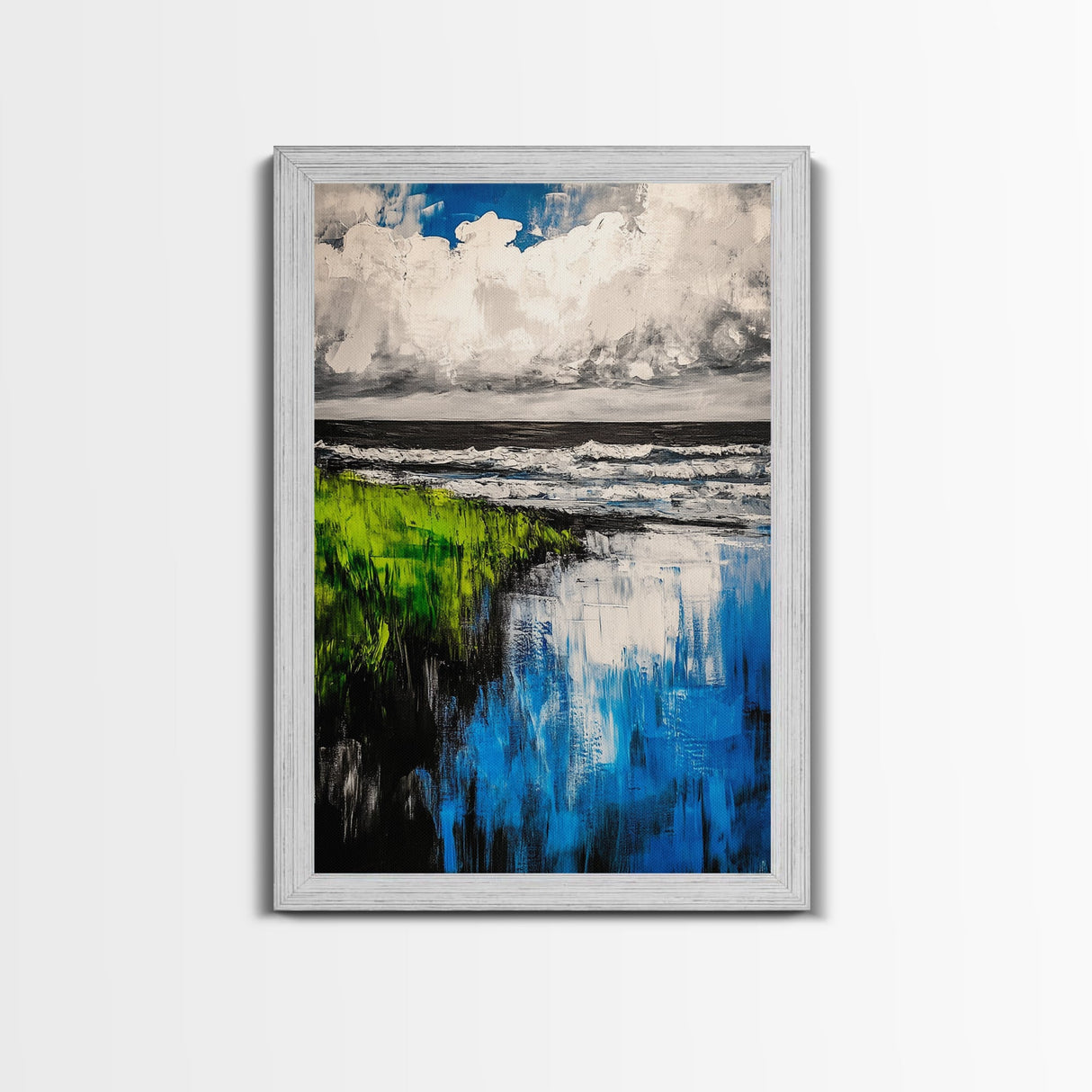 Ocean Reflections, Coastal Wall Art, Blue Abstract Beach Scene, Seascape Framed Canvas Print, Modern Home Decor, Living Room Wall Art