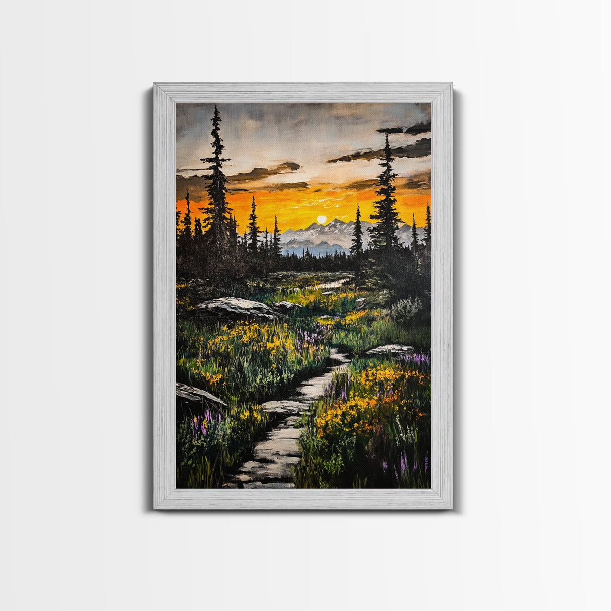 Mountain Sunset, Wilderness Landscape, Nature Wall Art, Outdoor Adventure Print, Framed Canvas Print, Living Room Decor, Cabin Aesthetic