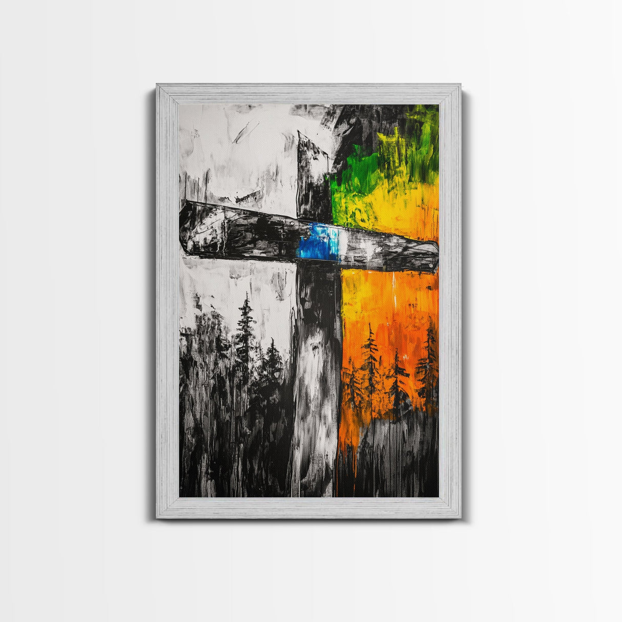 Wooden Cross, Religious Wall Art, Rustic Canvas Print, Faith Inspired, Spiritual Decor, Farmhouse Style, Living Room Art, Bold Colors