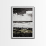 Stormy Beach, Coastal Wall Art, Black White Ocean, Framed Canvas Print, Dramatic Seascape, Nautical Home Decor, Modern Minimalist