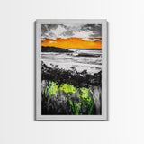 Sunset Ocean, Coastal Wall Art, Black White Seascape, Framed Canvas Print, Beach House Decor, Dramatic Sky, Nautical Artwork