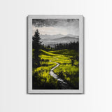 Winding Path, Mountain Meadow, Nature Landscape, Rustic Wall Art, Framed Canvas Print, Farmhouse Decor, Green Hills, Relaxing Art