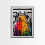 Dock, colorful, abstract, ocean, Canvas Print, nautical decor, coastal art, living room wall art, rustic boho painting, beach house wall art