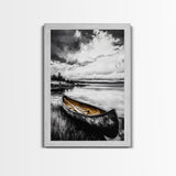 Rustic Canoe, Lake Wall Art, Black and White Decor, Nature Photography, Lodge Wall Decor, Cabin Art, Wilderness Print, Framed Canvas Print