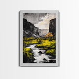 Mountain River, National Park Art, Black and White Landscape, Nature Lover Gift, Rustic Home Decor, Adventure Print, Framed Canvas Print