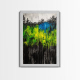 Vibrant Forest, Green Abstract, Textured Landscape, Framed Canvas Print, Boho Wall Art, Nature Inspired, Eclectic Home Decor