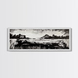 Driftwood Beach, Coastal Landscape, Framed Canvas Print, Black and White Wall Art, Nature Photography Style, Serene Home Decor, Bedroom Art