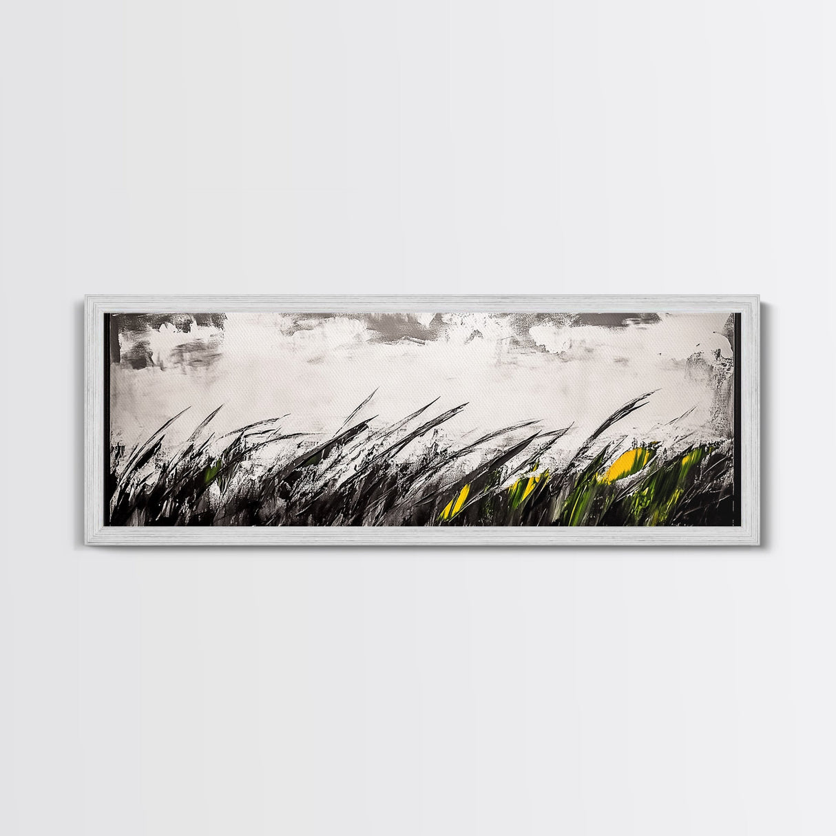 Grassy Field Painting, Minimalist Art, Nature Inspired, Modern Wall Decor, Black and White Art, Framed Canvas Print, Office Wall Art