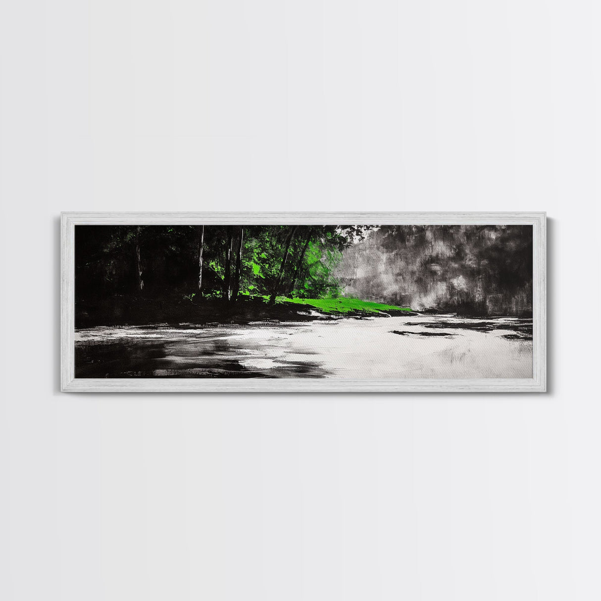 Misty Forest, River Landscape, Green Nature, Framed Canvas Print, Large Wall Art, Nature Wall Decor, Living Room Art, Modern Art