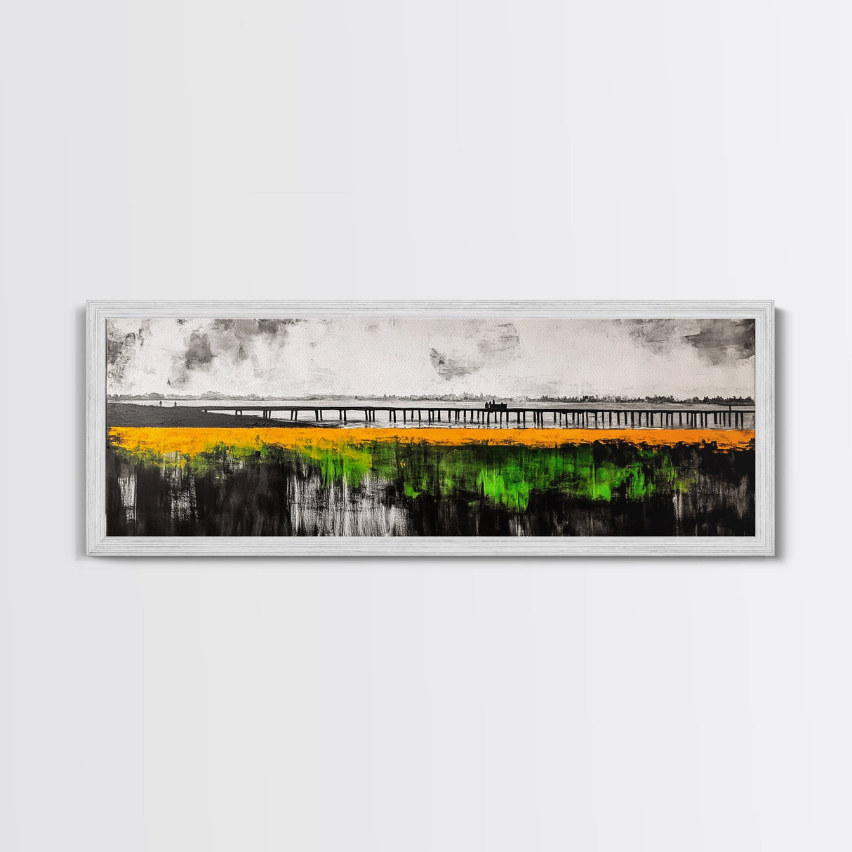 Lakeside Reflection, Golden Meadow, Dramatic Sky, Framed Canvas Print, Landscape Wall Art, Nature Inspired Art, Bedroom Wall Decor, Rustic Charm