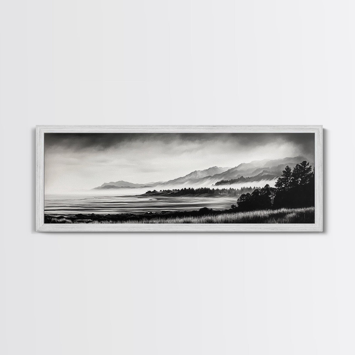 Misty Mountains, Monochrome Landscape, Nature Wall Art, Canvas Print, Scenic Home Decor, Adventure Lover Gift, Black and White Art