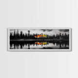 Fall Reflections, Black and White Forest, Vibrant Autumn Colors, Nature Photography, Living Room Wall Art, Canvas Print, Large Wall Art