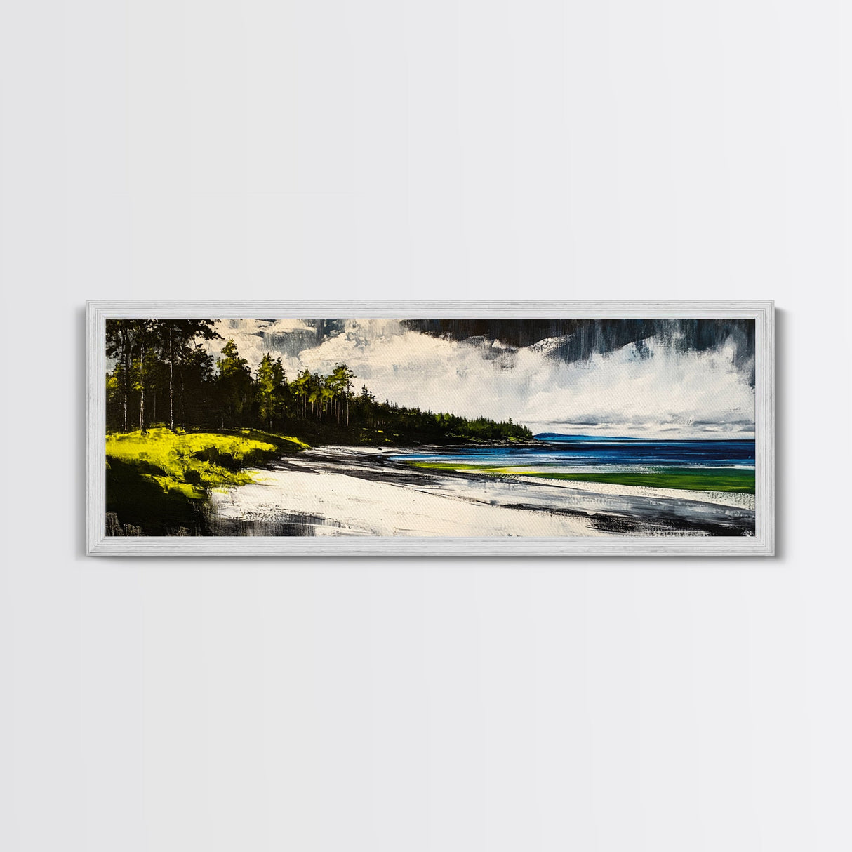 Coastal Landscape, Blue and Green Seascape, Beach Wall Art, Modern Wall Decor, Office Wall Art, Framed Canvas Print, Large Canvas Art