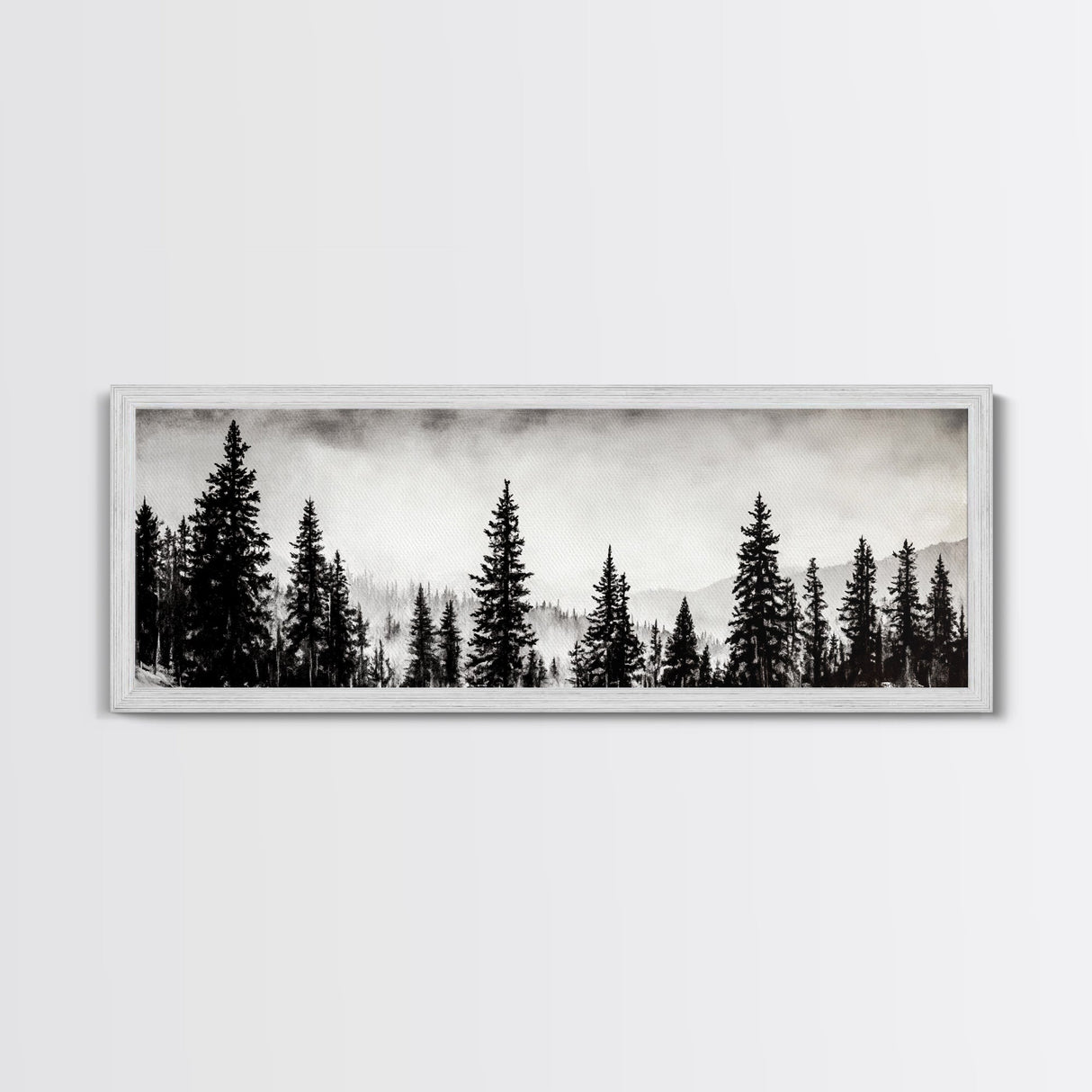 Foggy Pines, Black and White Nature Art, Minimalist Forest Print, Modern Wall Decor, Living Room Wall Art, Framed Canvas Print, Rustic Home Decor