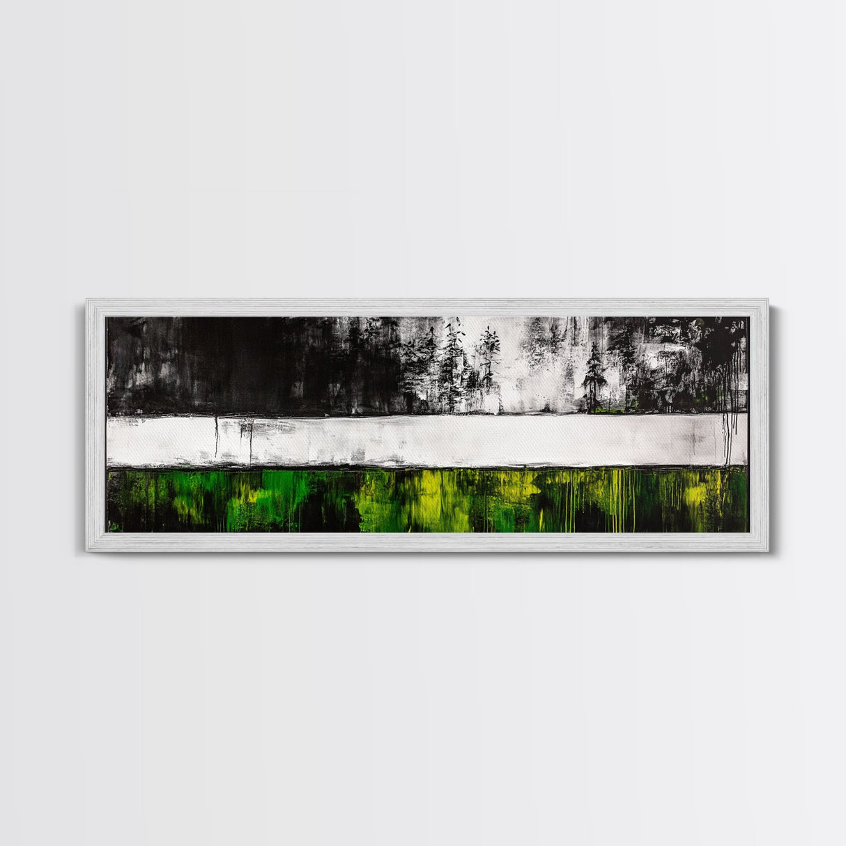 Green Field, Monochrome Forest, Abstract Landscape, Modern Canvas Print, Framed Canvas Print, Minimalist Nature Art, Living Room Wall Decor