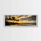 Golden Beach Sunset, Coastal Wall Art, Framed Canvas Print, Tropical Home Decor, Relaxing Seascape, Living Room Wall Art, Ocean Sunset Art
