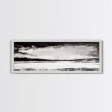 Snowy Lake Scene, Minimalist Landscape, Framed Canvas Print, Winter Wall Art, Serene Home Decor, Modern Office Art, Monochrome Nature Painting