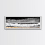 Ocean Waves Painting, Black and White Seascape, Coastal Wall Art, Nautical Beach Decor, Modern Minimalist Style, Framed Canvas Print