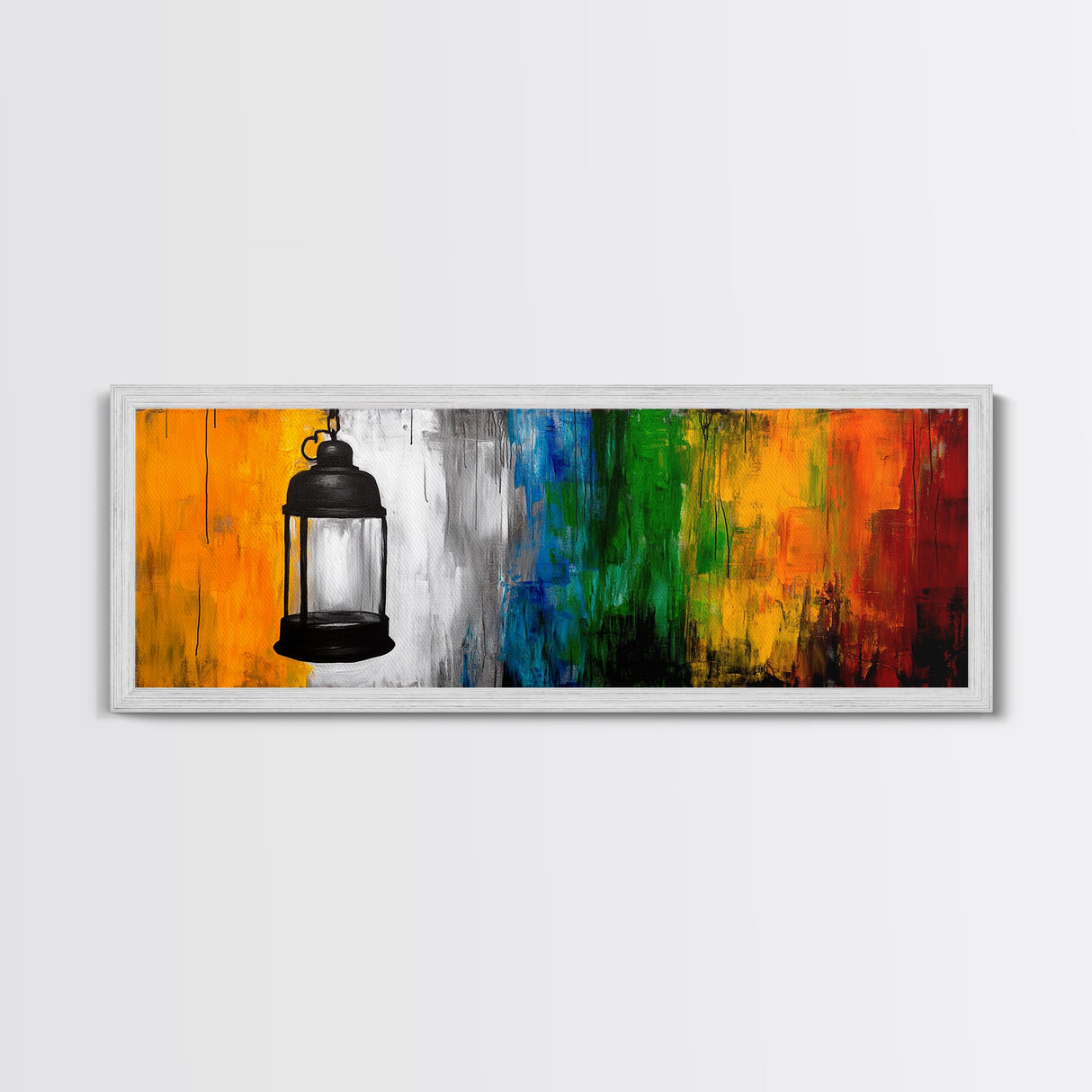Lantern Abstract Art, Colorful Rustic Decor, Modern Cabin Wall Art, Bright Festival Painting, Bohemian Aesthetic, Framed Canvas Print