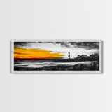 Lighthouse Sunset, Coastal Landscape, Nautical Wall Art, Seascape Print, Framed Canvas Print, Living Room Art, Minimalist Art, Ocean Sunset