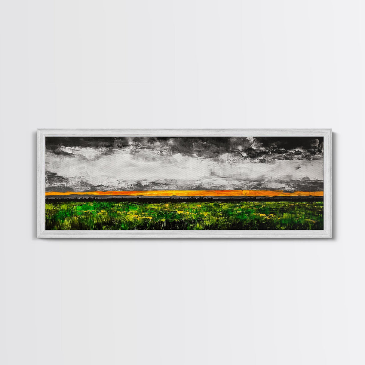 Dramatic Sky, Stormy Landscape, Sunset Over Fields, Modern Nature Art, Framed Canvas Print, Living Room Decor, Abstract Art, Moody Wall Art