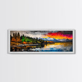 Vibrant Sunset, Mountain Lake Art, Autumn Landscape, Framed Canvas Print, Nature Decor, Living Room Art, Cabin Wall Art