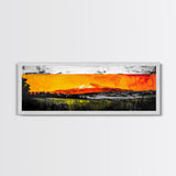Fiery Peaks, Mountain Sunset, Landscape Painting, Framed Canvas Print, Rustic Home Art, Living Room Decor, Bold Wall Art