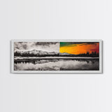 Dual Tone Lake, Black and White Landscape, Orange Sunset, Canvas Print, Modern Wall Art, Nature Home Decor, Living Room Art