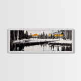Forest Reflection, Wooden Bridge, Still Water, Black and White, Framed Canvas Print, Minimalist Wall Art, Living Room Art, Nature Decor