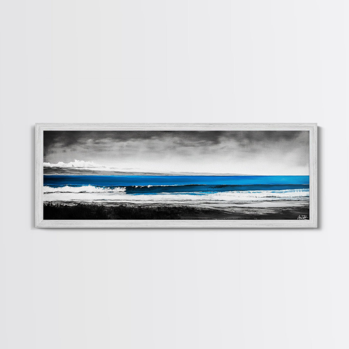 Tranquil Beach, Ocean Horizon, Black and White Art, Coastal Landscape, Framed Canvas Print, Modern Home Decor, Office Wall Art