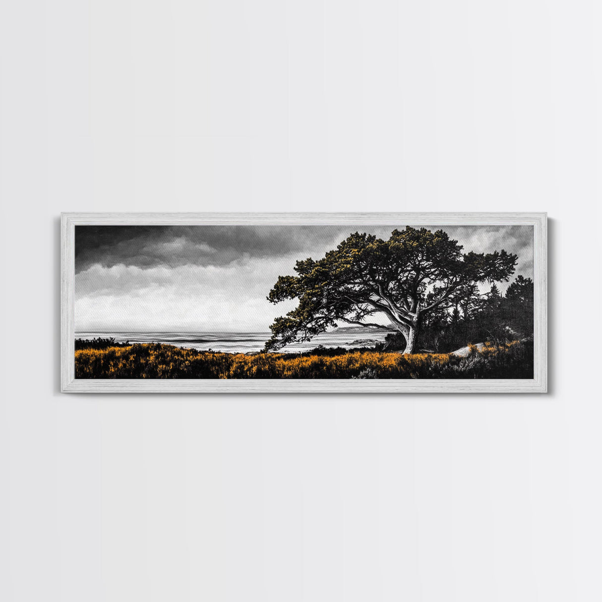 Lone Tree, Coastal Landscape, Nature Painting, Dramatic Sky, Canvas Print, Serene Wall Art, Living Room Decor, Zen Artwork
