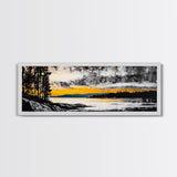 Sunset Reflection, Golden Lake, Nature Art, Framed Canvas Print, Modern Landscape, Large Wall Art, Living Room Decor, Rustic Style