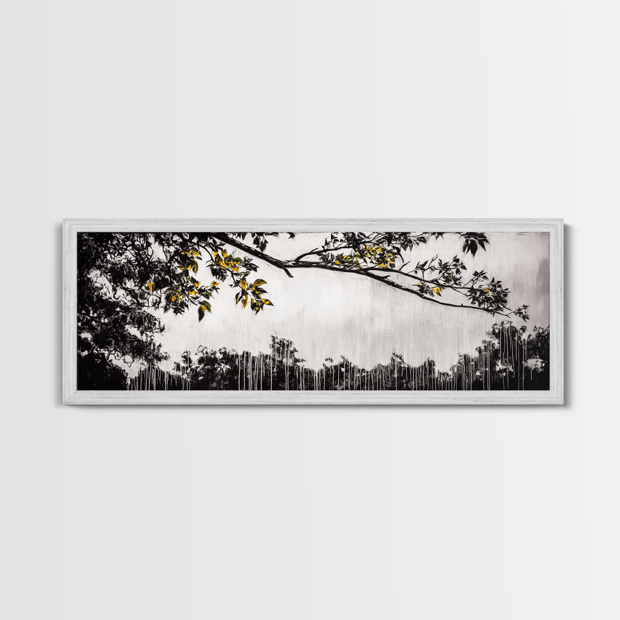 Black White, Dripping Leaves, Modern Art, Framed Canvas Print, Minimalist Decor, Neutral Wall Art, Living Room Wall Art, Monochrome Nature Scene