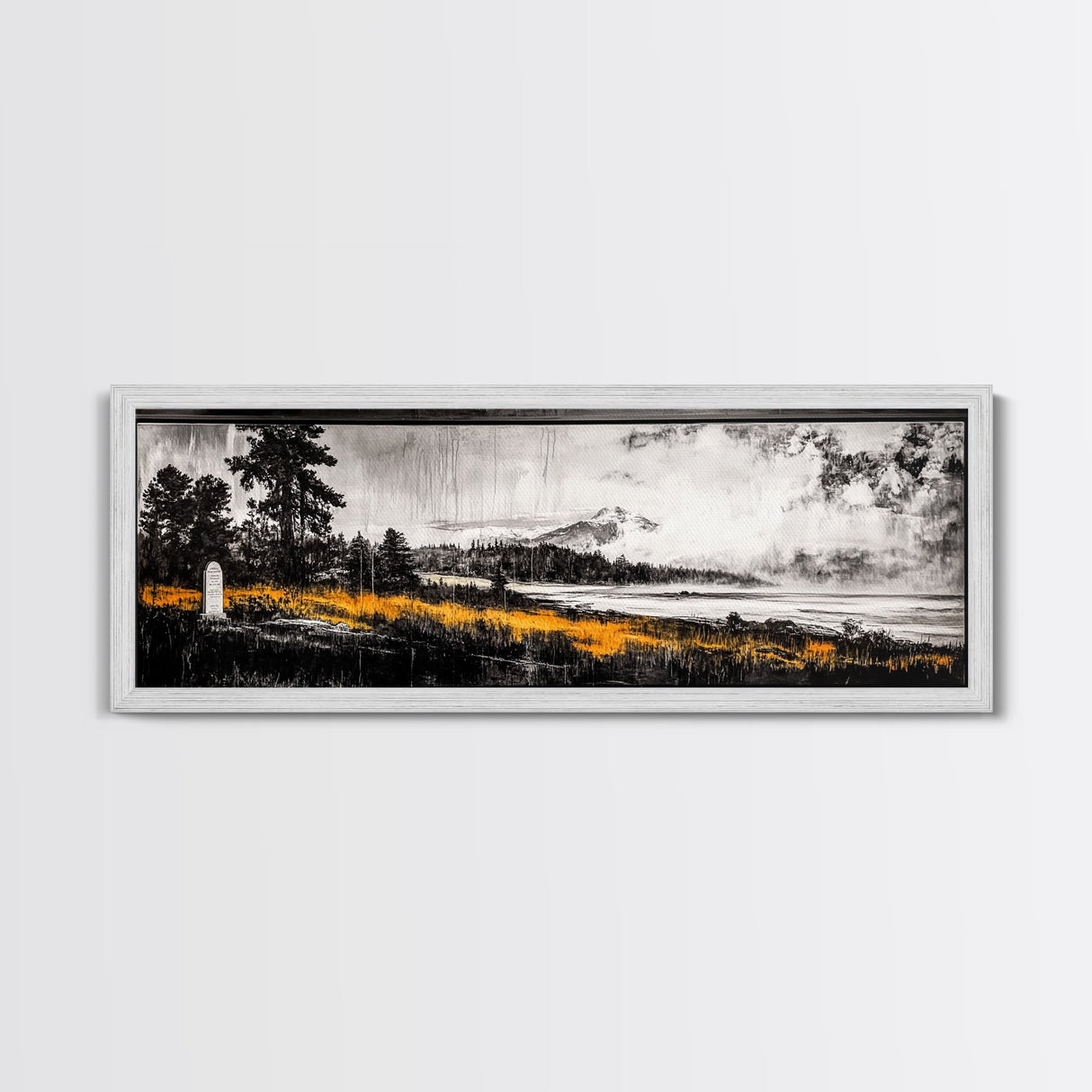 Mountain View, Misty Landscape, Rustic Wall Art, Black and White Print, Nature Inspired Art, Bedroom Decor, Framed Canvas Print, Gift