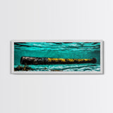 Submerged Cannon, Underwater Art, Nautical Decor, Military History Print, Ocean Themed Wall Art, Man Cave Decor, Framed Canvas Print