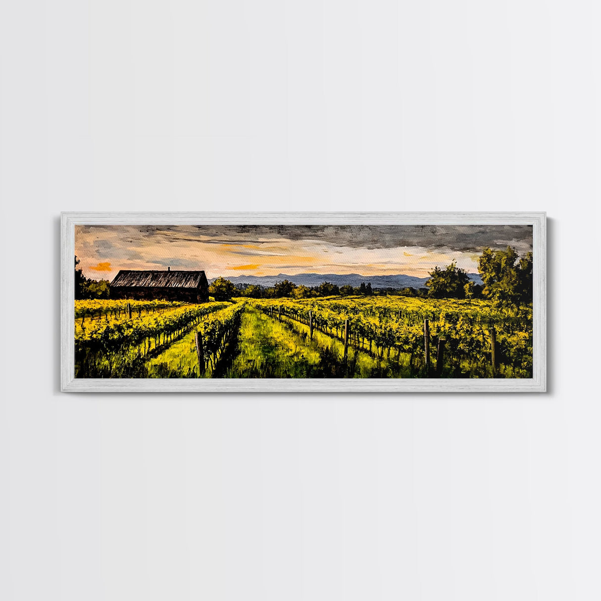 Vineyard Painting, Countryside Art, Framed Canvas Print, Rustic Farmhouse Decor, Landscape Wall Art, Warm Autumn Colors, Dining Room Art