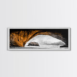 Natural Arch, Coastal Cliff Art, Black and White Landscape, Beach Rock Formation, Dramatic Seascape, Home Wall Decor, Canvas Print