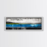 Lake Reflection, Blue Water Art, Minimalist Landscape, Nature Serenity, Monochrome Sky, Peaceful Home Decor, Canvas Print
