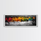Colorful Reflection, Abstract Water Art, Nature Painting, Autumn Trees, Vibrant Colors, Black and White Contrast, Canvas Print