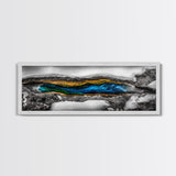 Hot Spring, Geothermal Pool Art, Abstract Nature, Deep Blue and Gold, Black and White Contrast, Unique Wall Decor, Framed Canvas Print