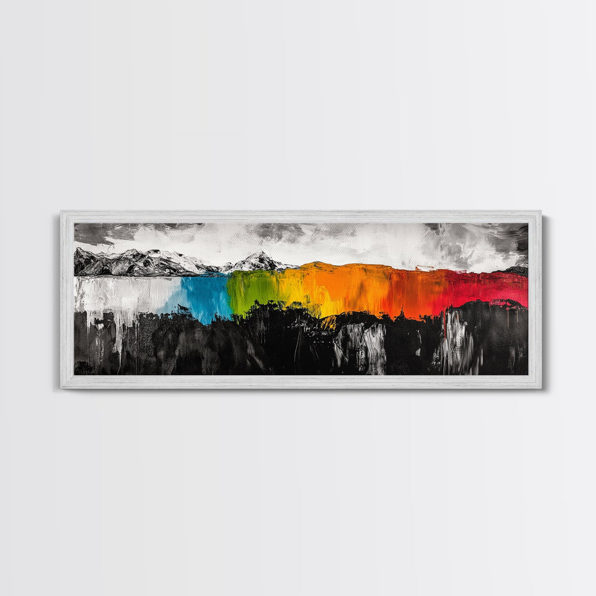 Bold Landscape, Modern Abstract Art, Colorful Mountain Scene, Black and White Contrast, Nature Inspired Home Decor, Canvas Print