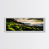 Green Rocks, Coastal Landscape, Nature Wall Art, Framed Canvas Print, Scenic Ocean Painting, Beach House Decor, Serene Wall Artwork