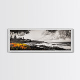 Coastal Storm, Monochrome Seascape, Bold Ocean Art, Framed Canvas Print, Black White Yellow, Living Room Wall Decor, Nautical Artwork