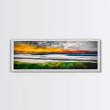 Sunset Beach, Ocean Waves, Abstract Seascape, Framed Canvas Print, Modern Coastal Decor, Living Room Wall Art, Beach House Art